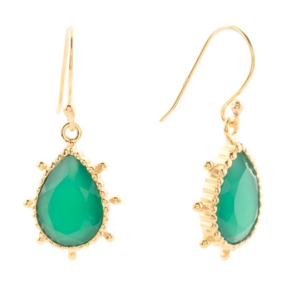SHAANTI JEWELS Made In India 14kt Gold Plated Green Onyx Pear Drop Earrings - Picture 1 of 2